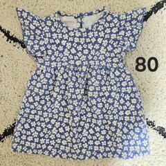 ZARA 女の子 花柄 半袖 ワンピース ブルー 80㎝の画像