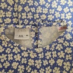 ZARA 女の子 花柄 半袖 ワンピース ブルー 80㎝の画像