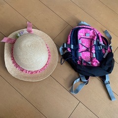 ピンクリボン柄ナップザックと帽子セット