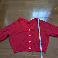 フリーサイズ 赤 五分袖 カーディガン
