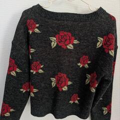 (取引中)Lサイズ バラ刺繍 グレー 長袖ニットの画像