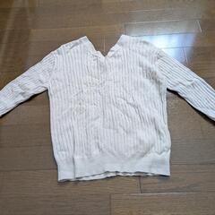 techichi フリーサイズ ベージュ リブ編み Vネック ニットの画像