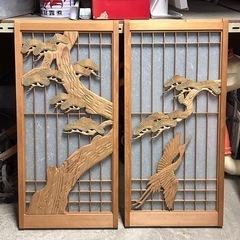 ⑦建具　付書院　飾り　窓　鶴と松　和室　(約)89.5cm×43...