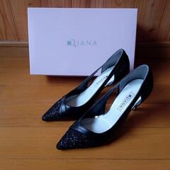 DIANA ブラック ポインテッドトゥ パンプス レザー グリッター 23cmの画像