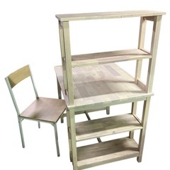 収納付き ダイニングテーブルセット　無垢 2人用 ナチュラル白 ウッド ダイニングの画像