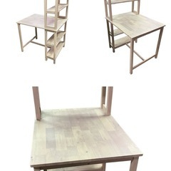 収納付き ダイニングテーブルセット　無垢 2人用 ナチュラル白 ウッド ダイニングの画像