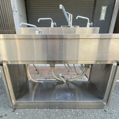 業務用 タニコー 3槽シンク 混合水栓 蛇口付き 幅1100×奥600×高さ830+100(mm) バックガード付き 三槽シンク 三層シンク 3曹 流し台 大阪の画像