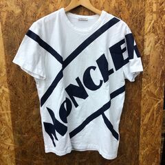 【A539】Tシャツ MONCLER ホワイト×ブルーロゴプリン...