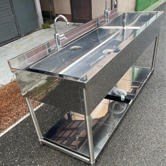 業務用 1槽シンク 蛇口付き 幅1800×奥600×高さ800+45(mm) バックガード付き 一槽シンク 一層シンク 1曹 流し台 大型シンク 大阪の画像