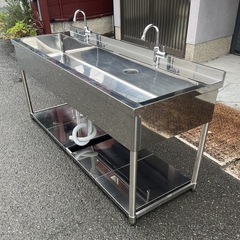 業務用 1槽シンク 蛇口付き 幅1800×奥600×高さ800+45(mm) バックガード付き 一槽シンク 一層シンク 1曹 流し台 大型シンク 大阪の画像