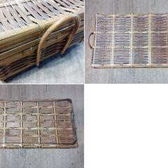 竹編み バスケット 竹籠 竹かご 蓋付きバスケット 持ち手付き カゴ 古道具 /HJ-0448 2F北の画像