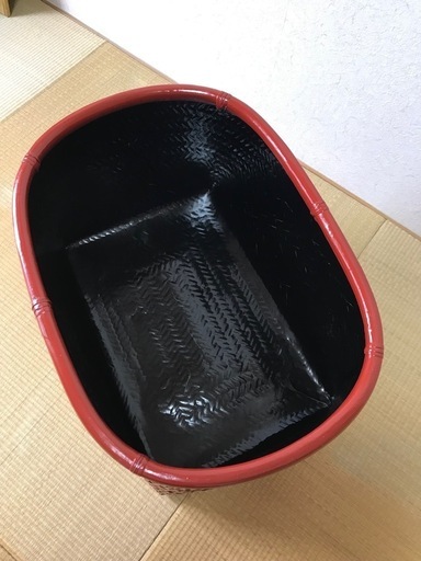 竹編こうり　行李 アンティーク 閑張り 漆蓋 工芸品