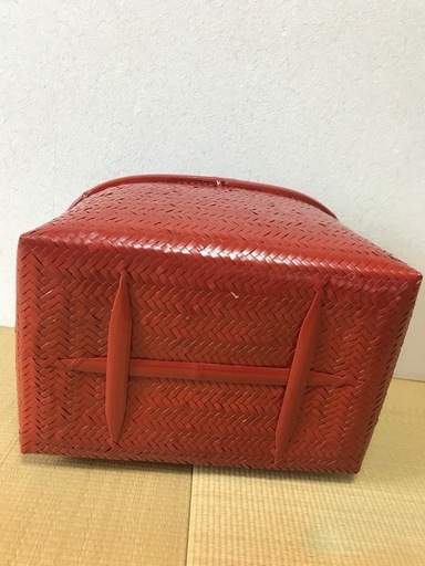 竹編こうり 行李 アンティーク 閑張り 漆蓋 工芸品