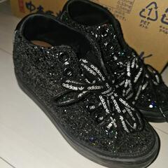 adidas ローカットスニーカー 23cm 黒 ラメ キラキラ
