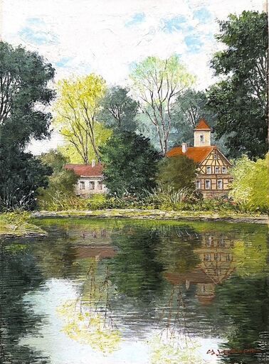 【真作】井口 由多可・風景画「フォンテンヌブロー新緑」