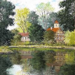 真作】井口 由多可・風景画「フォンテンヌブロー新緑」