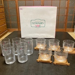 【新品未使用】エーデル　花柄グラスセット　冷茶グラス　竹製茶托　タンブラーグラス　5客の画像