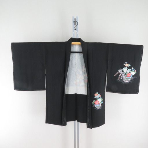 コート地 蘇州刺繍 相良刺繍 絵羽コート 黒地 正絹 反物 コート地 手刺繍 絵羽コート 黒地 正絹 反物