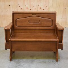 ≪zyt1962ジ≫ シギヤマ家具工業 2人掛けベンチ ジャスミン 収納付き OP肘掛付き 幅105cm レトロ家具/木製家具/ダイニング/中古家具/宮城県仙台市 70215-05の画像