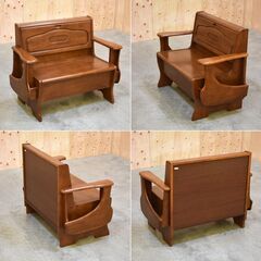 ≪zyt1962ジ≫ シギヤマ家具工業 2人掛けベンチ ジャスミン 収納付き OP肘掛付き 幅105cm レトロ家具/木製家具/ダイニング/中古家具/宮城県仙台市 70215-05の画像