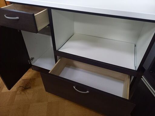 FU2077】☆福山木工所 3枚扉システムキッチンボード ホワイト&ブラウン