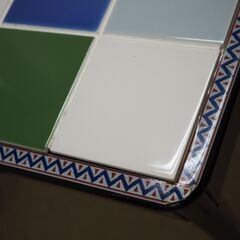 猫脚　アンティーク調　木製無垢　ダイニングテーブル　タイルトップ天板(お手製)　配達設置対応の画像