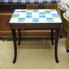 猫脚　アンティーク調　木製無垢　ダイニングテーブル　タイルトップ...