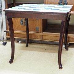 猫脚　アンティーク調　木製無垢　ダイニングテーブル　タイルトップ天板(お手製)　配達設置対応の画像