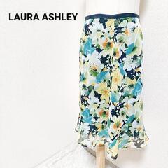 ローラアシュレイ 花柄タイトスカート ひざ丈 ネイビー ポリエス...