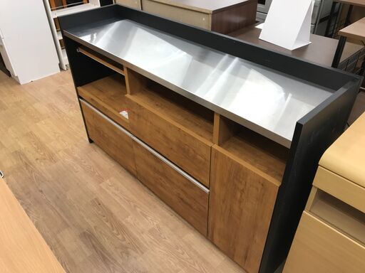 ★ジモティ割あり★ 入江木工所 入江木工所　キッチンカウンター ツートンカラー（茶、黒） H90×W150×D41 クリーニング済み KJ8607