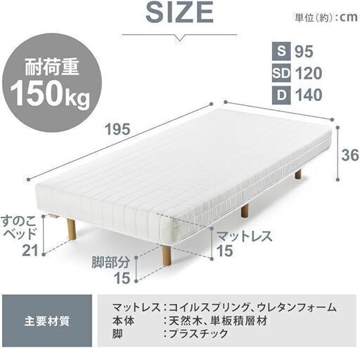 アイリスプラザ 脚付きマットレス ボンネルコイル ダブル ベッド すのこベッド 搬入らくらく 圧縮梱包 ベッド 耐久性・通気性 ABT
