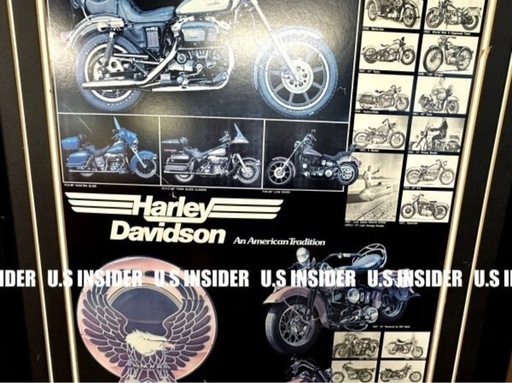 ハーレーダビッドソン■歴代バイクイラスト額入りポスター■壁掛け◎■大型106cm LAより入荷!! ハーレーダビッドソン□歴代バイクイラスト額入り