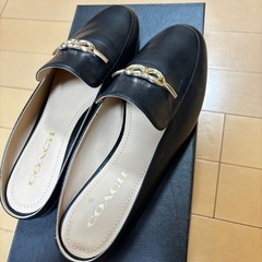 COACH コーチサボサンダル　レザー ミュール　スリッポン　本革　ブラック黒の画像