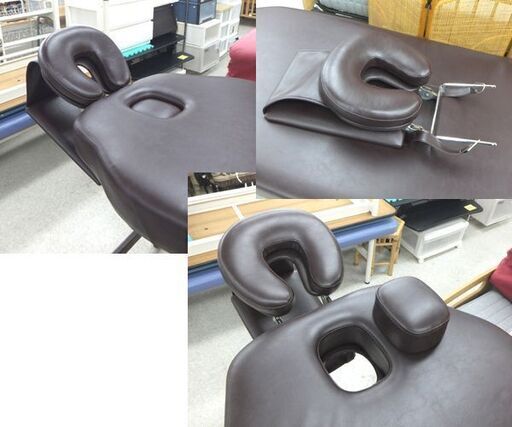 手動昇降ベッド 施術ベッド 幅75cm 有孔ベッド フェイスマット付き ブラウン 施術台 マッサージベッド エステベッド 屯田店