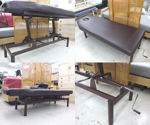 手動昇降ベッド 施術ベッド 幅75cm 有孔ベッド フェイスマット付き ブラウン 施術台 マッサージベッド エステベッド 屯田店