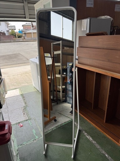 スタンドミラー　白　大きめ　中古
