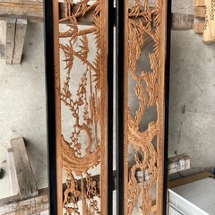 和風木製彫刻欄間2枚セットの画像