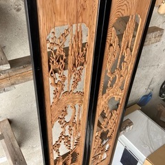 和風木製彫刻欄間2枚セットの画像