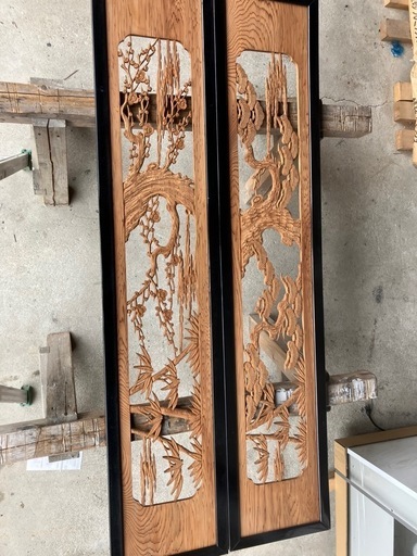 和風木製彫刻欄間2枚セット