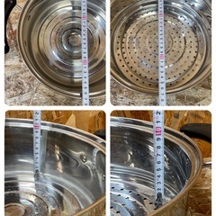 C(7061) ステンレス 蒸し器 鍋 二層 二段 26cm 2個セット 取手付き 両手鍋 厨房用品 飲食店 店舗用 業務用 中古品の画像