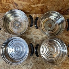 C(7061) ステンレス 蒸し器 鍋 二層 二段 26cm 2個セット 取手付き 両手鍋 厨房用品 飲食店 店舗用 業務用 中古品の画像