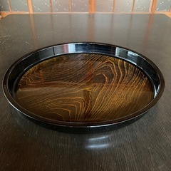 【中古品】漆器の丸盆　28cm 木目調　お盆　円形