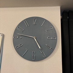 時計　木製　青　グレー