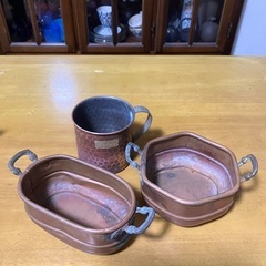 銅アンテイツク食器(ポット高さ15cm)の画像