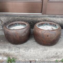 桐火鉢一対　外径約28cm 高さ約19cmの画像