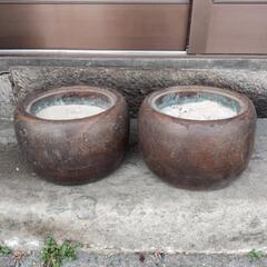 桐火鉢一対　外径約28cm 高さ約19cmの画像
