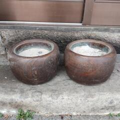 桐火鉢一対　外径約28cm 高さ約19cmの画像