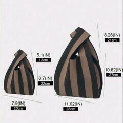 【新品】ストライプ柄 編み ブラック&ブラウン　 レディース トートバッグの画像