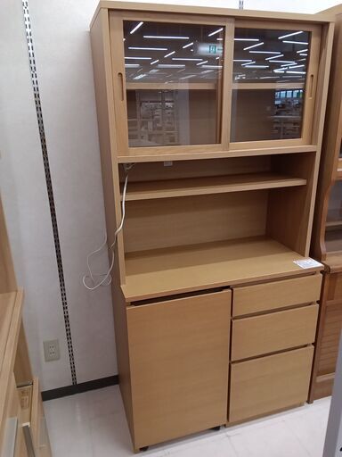 ★ジモティ割あり★  食器棚 ベージュ W87×D45.5×H175.5 クリーニング済み TC7593