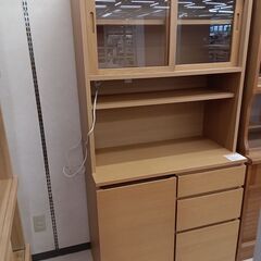 ★ジモティ割あり★  食器棚 ベージュ W87×D45.5×H175.5 クリーニング済み TC7593の画像